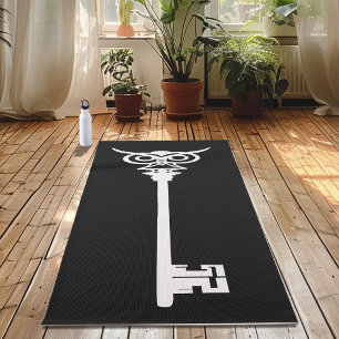 Esterilla De Yoga Llave esqueleto de búho tribal gótico negro y blan