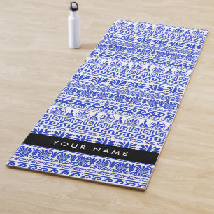 Esterilla De Yoga Llave Meandro Griego Mixto, Azul, Tu Nombre