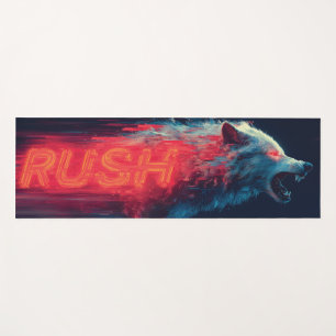 Esterilla De Yoga Lobo de Arte Glitch y Texto "RUSH" Rojo Neon
