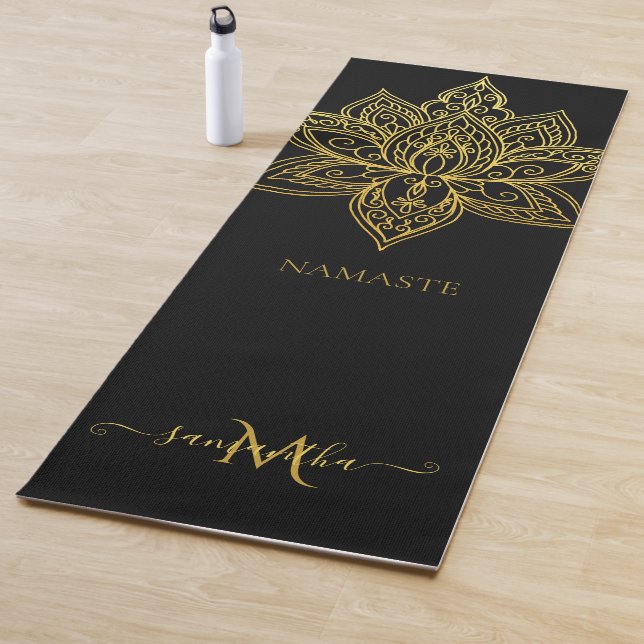Esterilla De Yoga Loto Gold Mandala Monograma Elegante Negro (In situ)