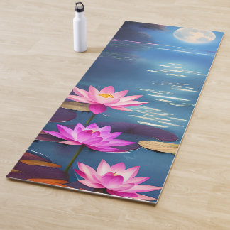 Esterilla De Yoga Luna completa y bonitas flores rosadas de Lotus