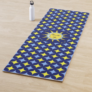 Esterilla De Yoga Luna y Sol en Patrón de Estrella Azul y Amarillo