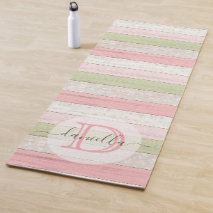 Esterilla De Yoga Madera floral Rústica Verde y Rosa Personalizada