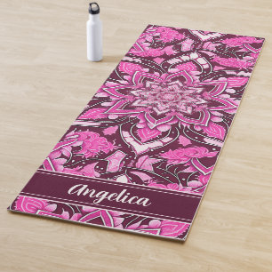 Esterilla De Yoga Mancha de yoga de Mandala rosa caliente con nombre