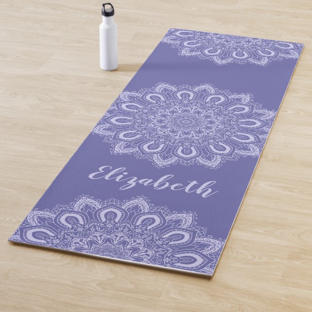 Esterilla De Yoga Mandala azul morado monogramada elegante (In situ)