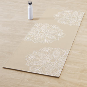 Esterilla De Yoga Mandala blanca exótica con fondo beige