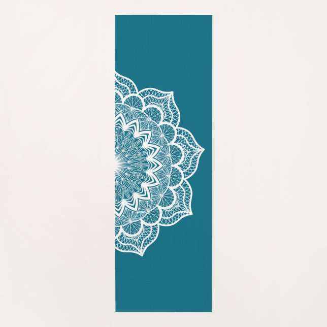 Esterilla De Yoga Mandala Blanco sobre Fondo Azul (Anverso)