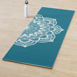 Esterilla De Yoga Mandala Blanco sobre Fondo Azul