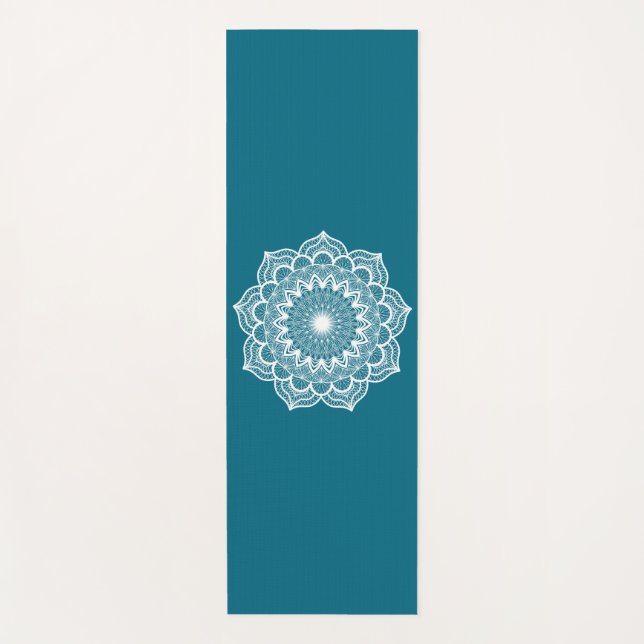 Esterilla De Yoga Mandala Blanco sobre Fondo Azul (Anverso)