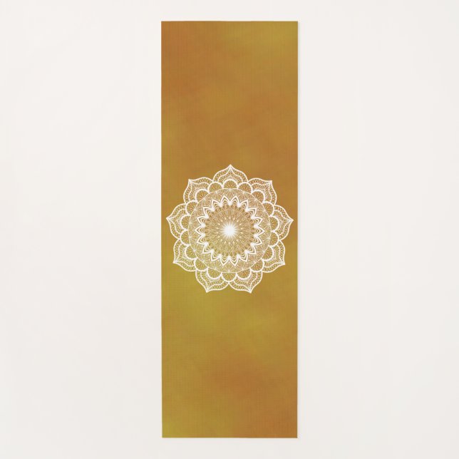 Esterilla De Yoga Mandalá Blanco sobre Fondo Dorado (Anverso)