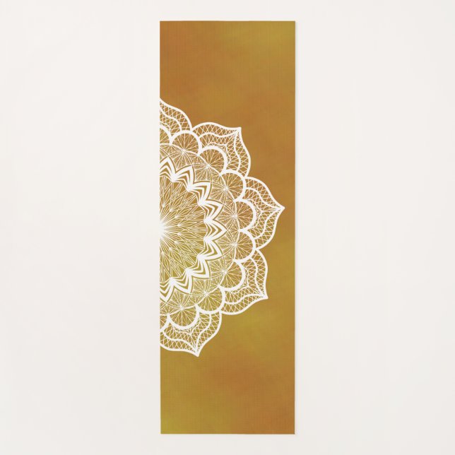Esterilla De Yoga Mandalá Blanco sobre Fondo Dorado (Anverso)