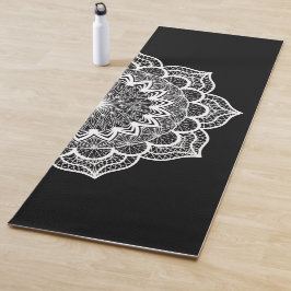 Esterilla De Yoga Mandala Blanco sobre Fondo Negro