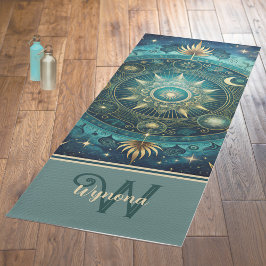 Esterilla De Yoga Mandala celeste Galaxia lunar Monograma de oro Ver