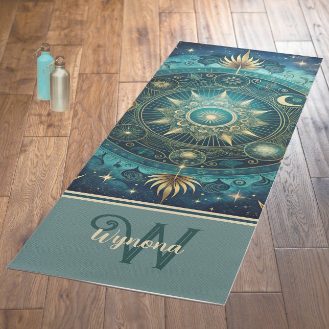 Esterilla De Yoga Mandala celeste Galaxia lunar Monograma de oro Ver (Subido por el creador)