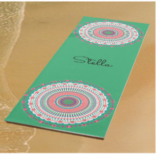 Esterilla De Yoga Mandala color rosa y pastel verde