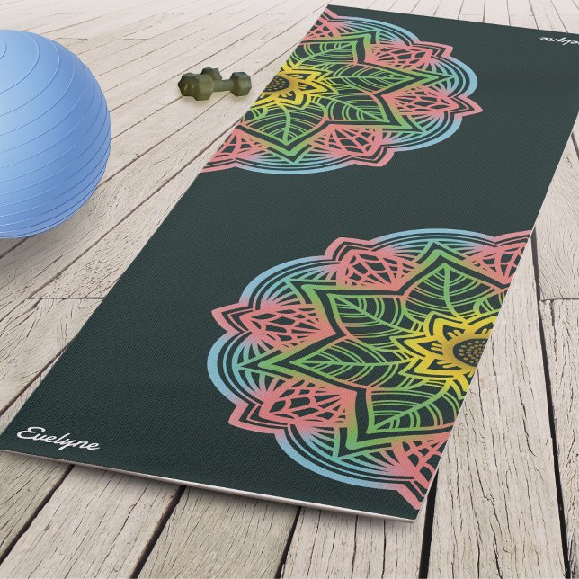 Esterilla De Yoga Mandala de flor retro personalizada ( Create a sacred space for your practice with our Retro Flower Mandala Yoga Mat.)