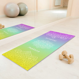 Esterilla De Yoga Mándala de gradiente de arcoíris verde azulado iri