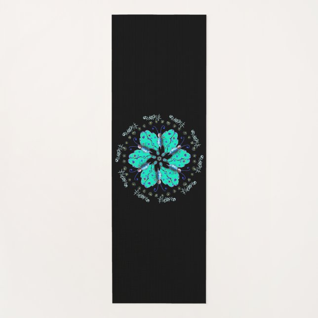 Esterilla De Yoga Mandala de mariposa azul flutter aqua (Anverso)