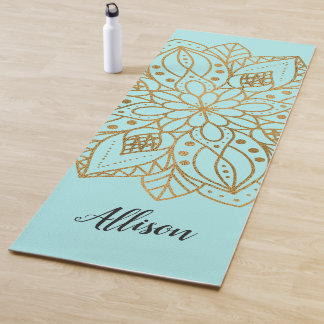 Esterilla De Yoga Mándala de oro personalizado turquesa azul natural