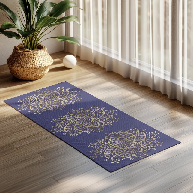 Esterilla De Yoga Mandalá Dorado Boho Azul Marino (Subido por el creador)