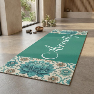 Esterilla De Yoga Mandalá Espiritual Loto Sagrado Verde Turquesa Min