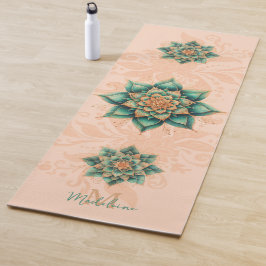 Esterilla De Yoga Mandala floral Coral Green Classy Name Monograma