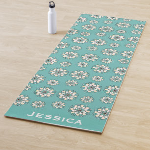 Esterilla De Yoga Mandala floral geométrica Verde azulada y elegante