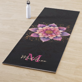 Esterilla De Yoga Mandala floral Púrpura Púrpura Elegante Nombre Mon