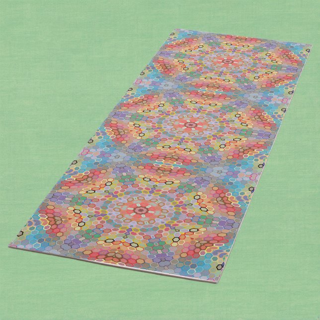 Esterilla De Yoga Mandalá Hexagonal Arcoíris (Rainbow Hexagon Mandala Yoga Mat by Wormhole Orbital)