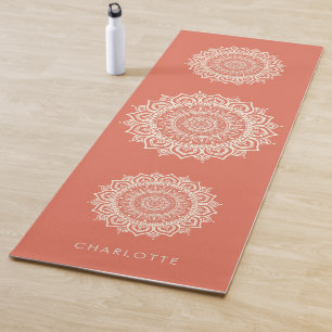 Esterilla De Yoga Mandalá Meditación Warm Peach Nombre Personalizado