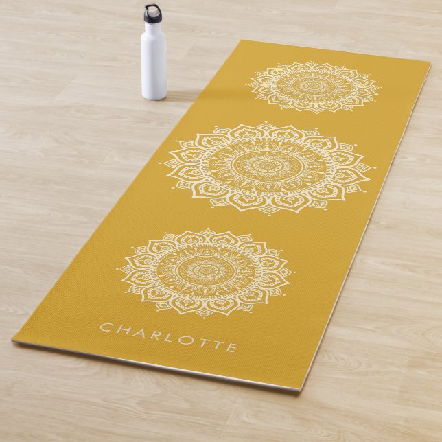 Esterilla De Yoga Mandala Meditation Golden Yellow Custom Name  (In situ)