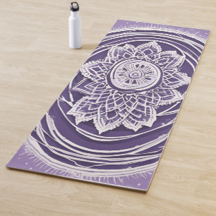 Esterilla De Yoga Mandalá Meditativo de Alto Contraste Blanco y Púrp