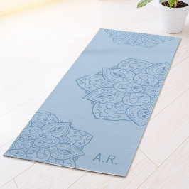 Esterilla De Yoga Mandalá Moderno Decorativo Azul Bonito e Iniciales
