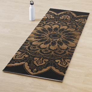 Esterilla De Yoga Mandala negra y dorada