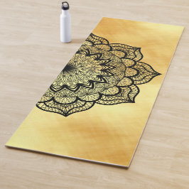 Esterilla De Yoga Mandalá Negro en Alfombra de Yoga de Fondo Dorado