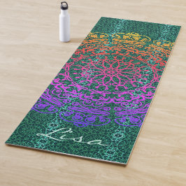Esterilla De Yoga Mandala Verde con nombre yoga mate