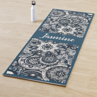 Esterilla De Yoga Mandalas verde azuladas azules y blancas