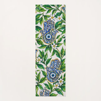 Esterilla De Yoga Mano de Fátima azul con patrón floral de Hamsa