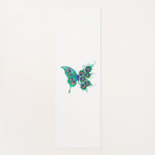 Esterilla De Yoga Mariposa con plumas de pavo real verde