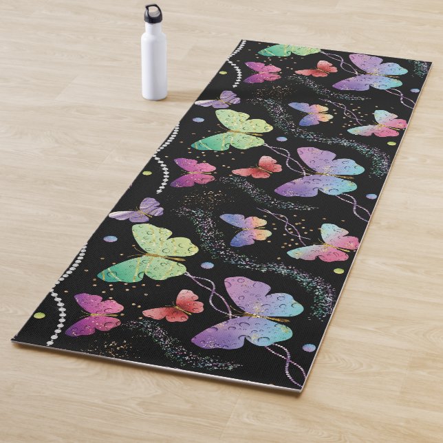 Esterilla De Yoga Mariposas elegantes violeta y azul brillante (In situ)