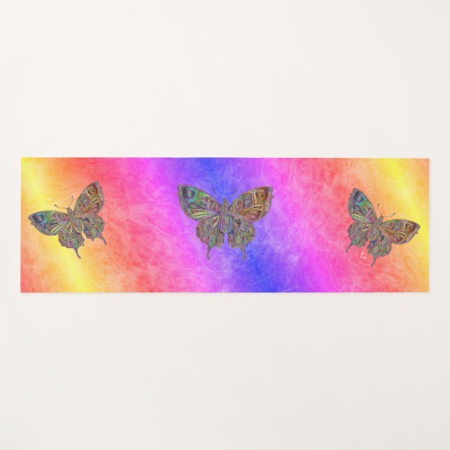 Esterilla De Yoga Mariposas Pastel Rayos Arcoiris (Anverso (horizontal))