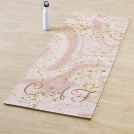 Esterilla De Yoga Mármol blanco rosa con brillo dorado monogramado