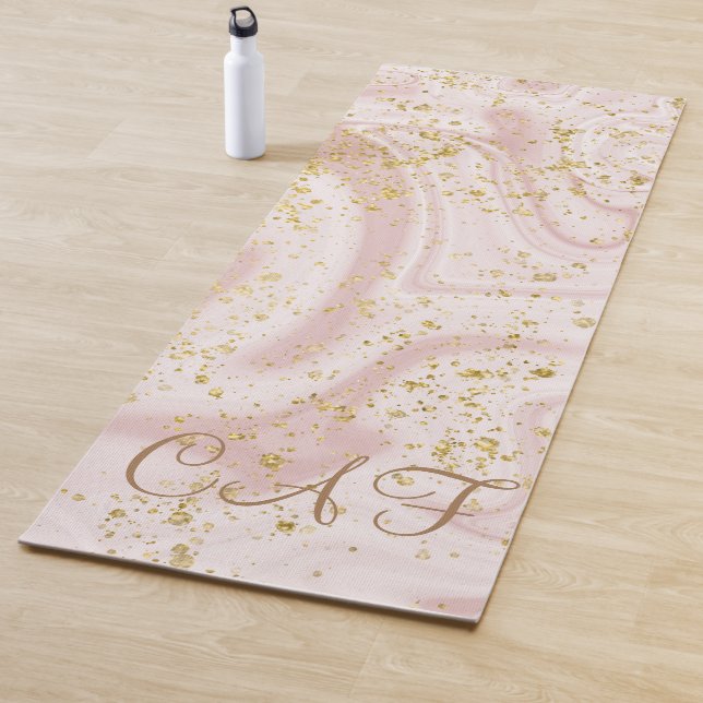 Esterilla De Yoga Mármol blanco rosa con brillo dorado monogramado (In situ)