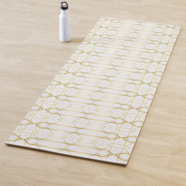 Esterilla De Yoga Mármol blanco y patrón geométrico de oro (In situ)