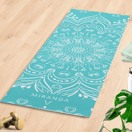 Esterilla De Yoga Medición personalizada del Boho Azul verde azulado