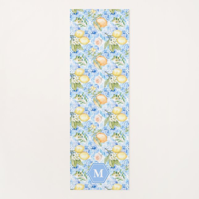 Esterilla De Yoga Mediterranean Blue Tile Limoncello Monogram Name (Anverso)