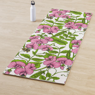 Esterilla De Yoga Melocotones y abejorros, rosa, verde y blanco