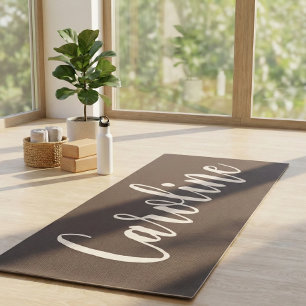 Esterilla De Yoga Mínimo Marrón Terroso Caligrafía Personalizada