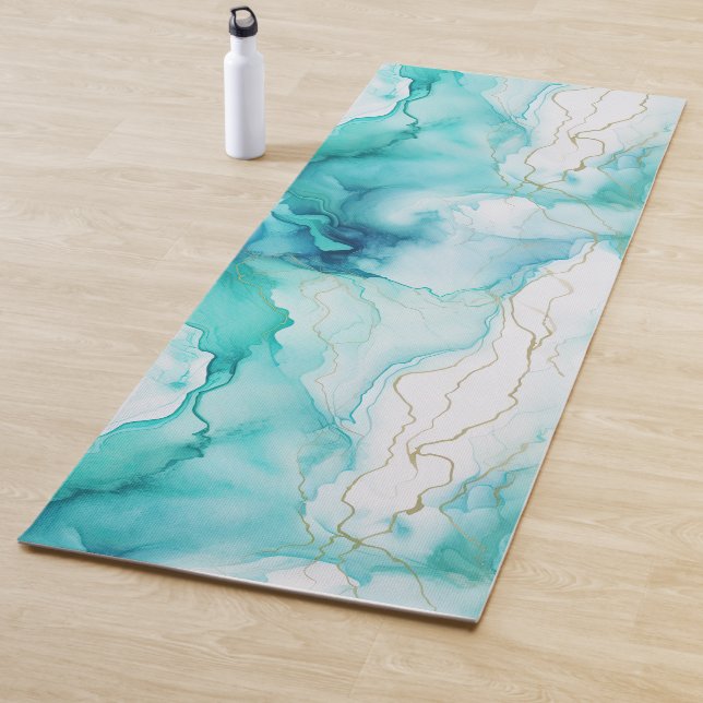 Esterilla De Yoga Mint Aqua Ink Marble (In situ)