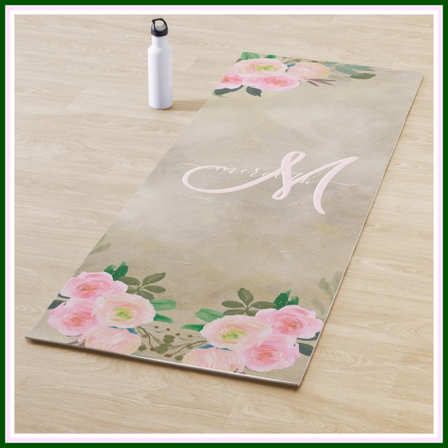 Esterilla De Yoga Moda Crema Personalizado Floral Monograma Nombre (Subido por el creador)
